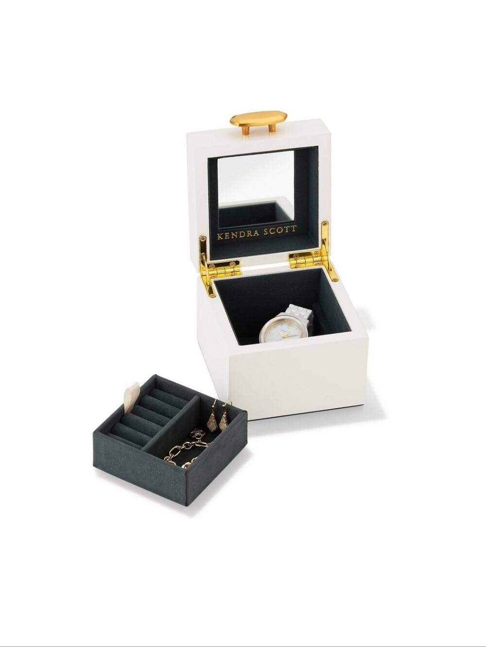 New!Kendra Scott White Jewelry Box Black Interior & Golden Hardware Y2K